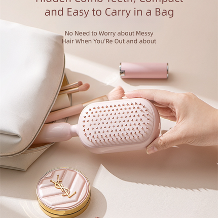 Pink Innovative Self-Cleaning Cushion Hairbrush - Retractable Bristle Detangling & Scalp Massager