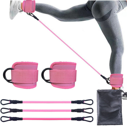 Pink Silver Snap Resistance Bands Set with Ankle Straps for Glute Kickbacks & Leg Workouts (10-30lbs)