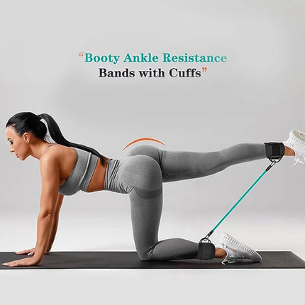 Pink Silver Snap Resistance Bands Set with Ankle Straps for Glute Kickbacks & Leg Workouts (10-30lbs)