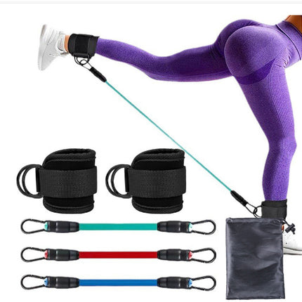 Red-blue-green  Black SnapResistance Bands Set with Ankle Straps for Glute Kickbacks & Leg Workouts (10-30lbs)