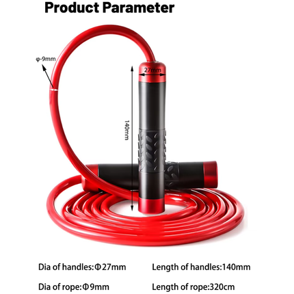 Red Weighted Jump Rope for Workout Fitness - Thick 9mm Cable for Intense Fitness, Strength & Cardio Workout