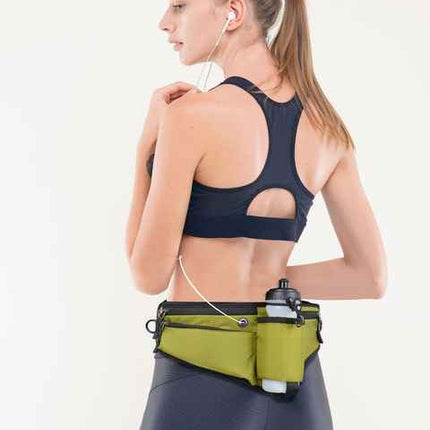 Black Adjustable Running Waist Pack with Water Bottle Holder, Reflective Design, and Multiple Storage Pockets for Outdoor Activities