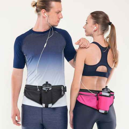 Dark Grey Adjustable Running Waist Pack with Water Bottle Holder, Reflective Design, and Multiple Storage Pockets for Outdoor Activities