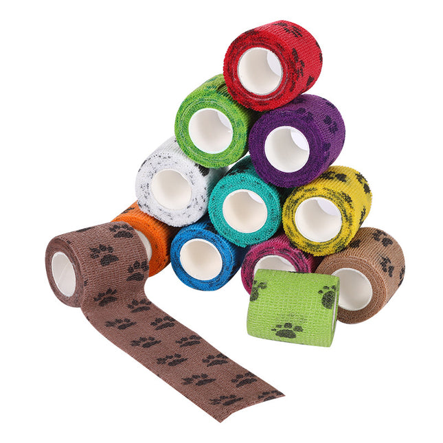 Pet Medical Therapy Self Adhesive Bandage Set(12 Volumes：2.5CM*4.5M) - Elastic Cute First Aid for Dogs and Cats & Humans, 12 Paw Colors