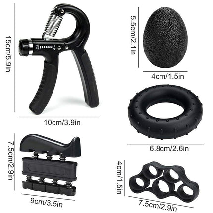 Orange 5 in 1 Hand Grip Strengthener Kit Adjustable Resistance Finger Stretcher Stress Relief Ball and Grip Ring for Rehabilitation and Muscle Building