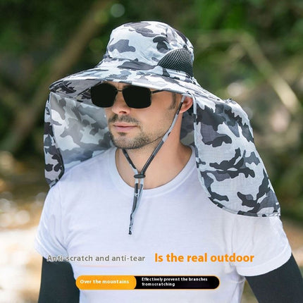 Black UPF 50+ Sun Protection Fishing Hat Wide Brim Neck Flap Quick Dry Bucket Hat for Outdoor Hiking and Gardening