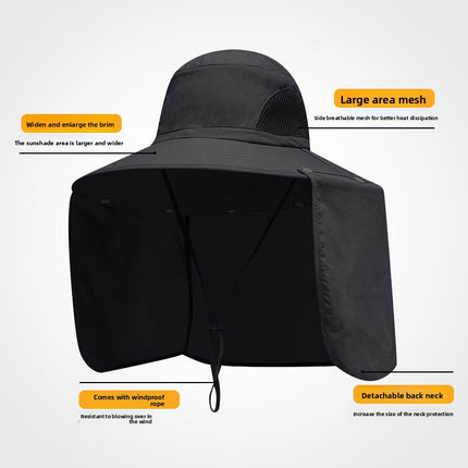 Navy blue UPF 50+ Sun Protection Fishing Hat Wide Brim Neck Flap Quick Dry Bucket Hat for Outdoor Hiking and Gardening