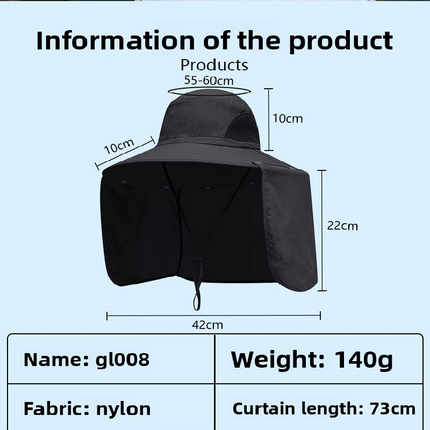 Navy blue UPF 50+ Sun Protection Fishing Hat Wide Brim Neck Flap Quick Dry Bucket Hat for Outdoor Hiking and Gardening