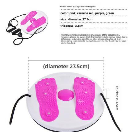 Rose red Magnetic Waist Twisting Disc with Resistance Bands Portable Fitness Board for Home Office Core Training 27.5cm Large Diameter