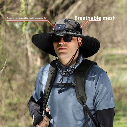 Khaki Dual Solar Fan Hat with Rechargeable Battery - Wide Brim UPF 50+ Sun Protection Bucket Hat for Fishing & Outdoor Work