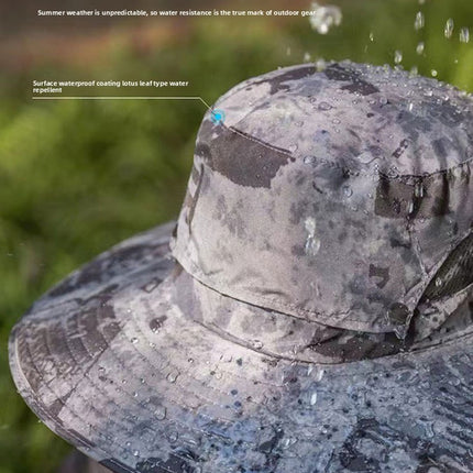 Dual Solar Fan Hat with Rechargeable Battery - Wide Brim UPF 50+ Sun Protection Bucket Hat - Khaki Ink Pattern for Fishing & Camping