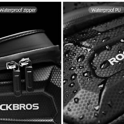 ROCKBROS Hard Shell Bike Top Tube Bag - Waterproof Cycling Frame Pouch with TPU Touchscreen Phone Holder & Sun Visor - 1.7L Large Capacity for MTB & Road Bikes - Black
