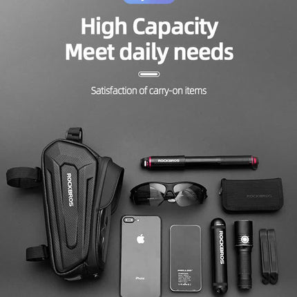 ROCKBROS Hard Shell Bike Top Tube Bag - Waterproof Cycling Frame Pouch with TPU Touchscreen Phone Holder & Sun Visor - 1.7L Large Capacity for MTB & Road Bikes - Black