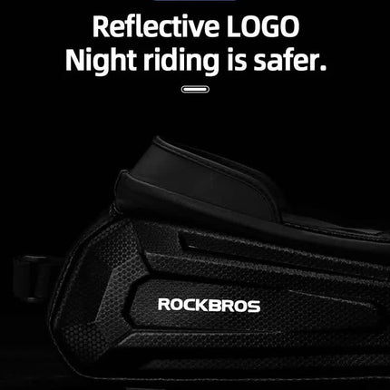 ROCKBROS Hard Shell Bike Top Tube Bag - Waterproof Cycling Frame Pouch with TPU Touchscreen Phone Holder & Sun Visor - 1.7L Large Capacity for MTB & Road Bikes - Black