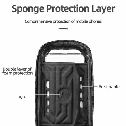 ROCKBROS Hard Shell Bike Top Tube Bag - Waterproof Cycling Frame Pouch with TPU Touchscreen Phone Holder & Sun Visor - 1.7L Large Capacity for MTB & Road Bikes - Black