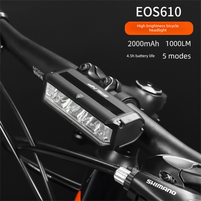 EOS610 1000 Lumen Anti-Glare Bike Light with Single Bracket Mount - USB Rechargeable LED Headlight 2000mAh - Waterproof Aluminium Horizontal Front Lamp for MTB & Road