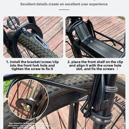 Aluminium Alloy Bicycle Front Rack Carrier Heavy Duty Fork Mount Cargo Shelf for MTB Mountain Bike Disc and V-Brake Touring Black