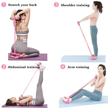 2 PCS Upgraded 6-Tube Pedal Resistance Band & Figure 8 Pull Rope Set Pink Elastic Tummy Trimmer for Home Gym Workout