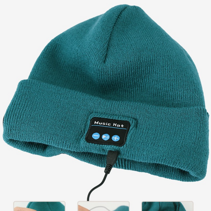 Black Removable LED Bluetooth Headphone Beanie - Washable Knit Hat with 3-Level LED Illumination & Stereo Sound, USB Rechargeable