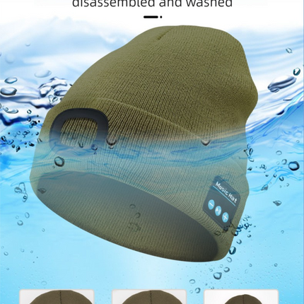Light Blue Removable LED Bluetooth Headphone Beanie - Washable Knit Hat with 3-Level LED Illumination & Stereo Sound, USB Rechargeable