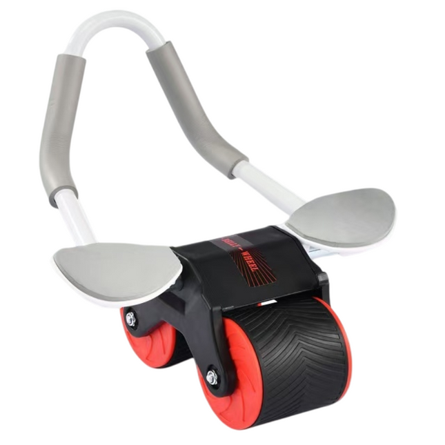 Red Multifunctional Abdominal Roller with Automatic Rebound - Core Strength Trainer with Extra-Wide Double Wheels and Kneeling Mat for Home Gym