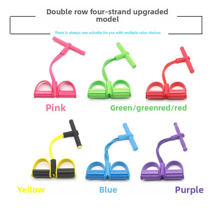 Red Home Multi-Function Foot Pedal Resistance Trainer – 4-Strand Elastic Pull Rope for Abdominal Exercise, Sit-Up Assistance, and Full-Body Fitness (Unisex)