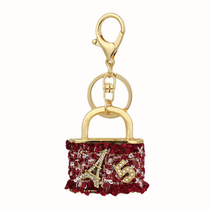 Red Sparkling Rhinestone Lock Keychain - 3D Mini Handbag Charm with Alloy & Canvas Detail, Perfect Gift for Her