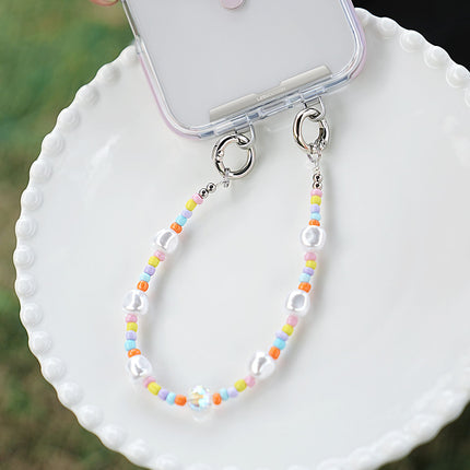 YKA-8 Trendy Double-Clasp Beaded Phone Wrist Strap - Colorful Acrylic & Metal Anti-Loss Lanyard with Spacer Gift
