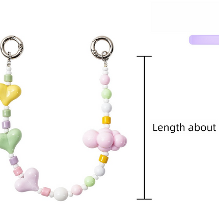 YKA-13 Trendy Double-Clasp Beaded Phone Wrist Strap - Colorful Acrylic & Metal Anti-Loss Lanyard with Spacer Gift
