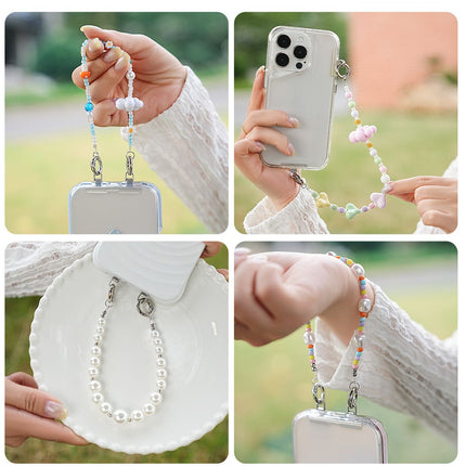 PFSKA17 Trendy Double-Clasp Beaded Phone Wrist Strap - Colorful Acrylic & Metal Anti-Loss Lanyard with Spacer Gift