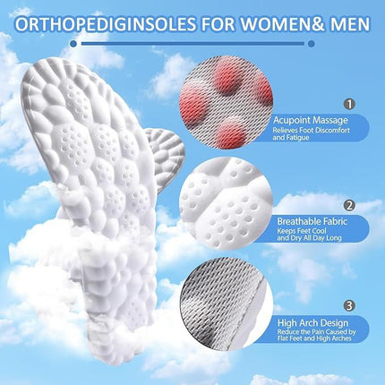3 Pairs Grey 4D Cloud Insoles for Men and Women Insoles Super Soft Anti-Fatigue, Shock Absorption, Relieve Foot Pain  (AU 16–17)