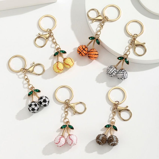 2 Pcs White baseball shape Creative Sports Ball Cherry Keychain – Cute Resin Charm for Car Keys, Bags & Backpacks
