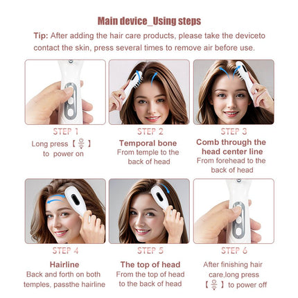 White Smart Scalp Massage Comb with EMS, LED Light Therapy & Vibration – Rechargeable Hair Growth Applicator