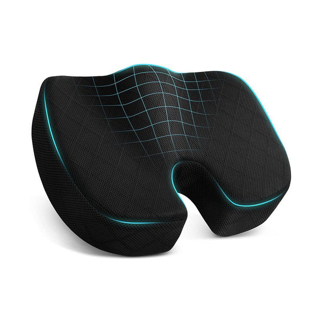 Black Ergonomic Memory Foam U-Shaped Seat Cushion - Breathable Orthopedic Pressure Relief Pillow with ZIpper Cover & Handle (45 x 36 CM)