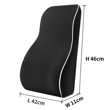 Black Large Ergonomic Memory Foam Lumbar Support Pillow & S Curve High-Back Cusion with Buckle Strap & Breathable Mesh Cover