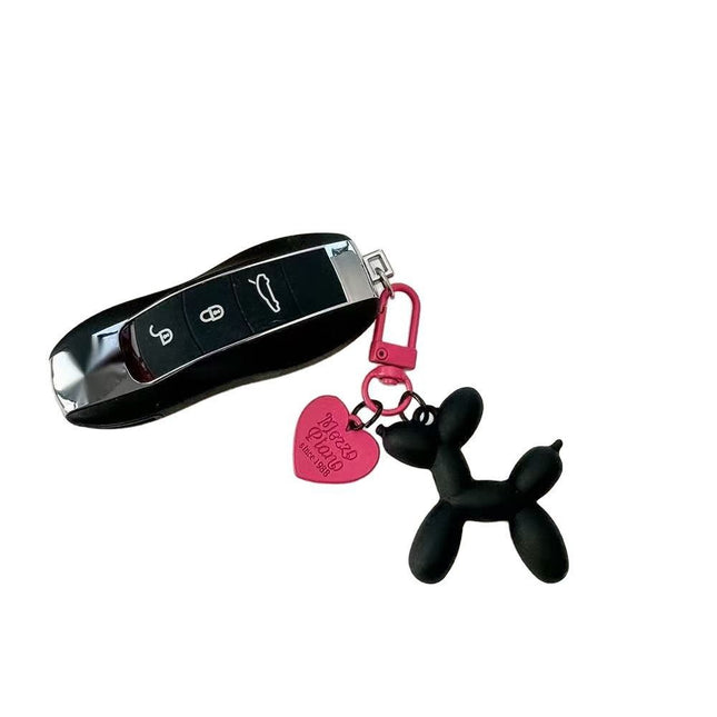 2-Piece White Balloon Dog Keychain Set with Heart Charm Bag Pendant Cute Couple Gift