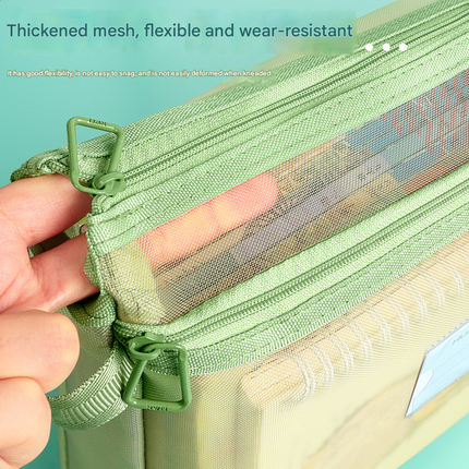 White Double Layer Mesh File Bag with Handle Large Capacity Student Subject Organizer