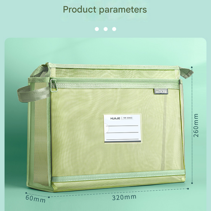Orange Double Layer Mesh File Bag with Handle Large Capacity Student Subject Organizer