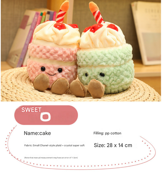 Light brown Cute Birthday Cake Plush Toy Strawberry Layered Cake Pillow Birthday Gift