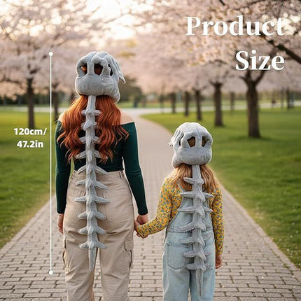 80CM Black Funny Dinosaur Skeleton Plush Headwear – Quirky Bone Fossil Plushie Hat & Huggable Doll for Party Costumes and Birthday Gifts