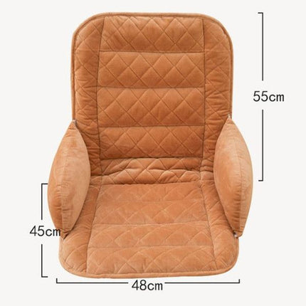 Grey Premium Quilted Plush Integrated Seat Cushion & Backrest – Thickened Lumbar Support Pad with Detachable Armrests, Secure Buckle and Washable Cover for Office Chair Long Sitting