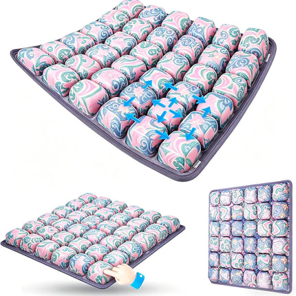 Bohemian Style Portable 3D Aircell Travel Inflatable Seat Cushion with Built-in Pump – 36 Airbags Ergonomic Pressure Relief Pad with Lycra Cover & Non-Slip Base for Office Car Flight Long Sitting