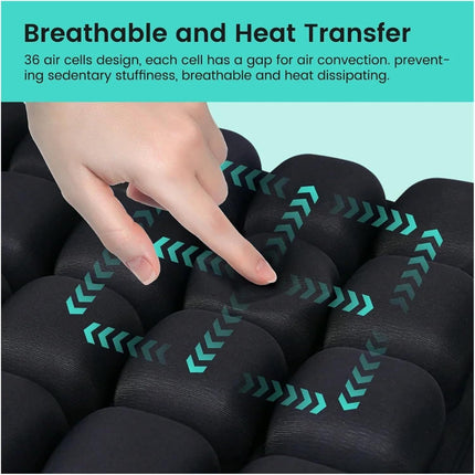 Bohemian Style Portable 3D Aircell Travel Inflatable Seat Cushion with Built-in Pump – 36 Airbags Ergonomic Pressure Relief Pad with Lycra Cover & Non-Slip Base for Office Car Flight Long Sitting