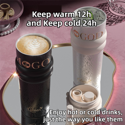 710ML Pink Luxury Gradient Textured Aurora Starry Night Insulated Travel Mug (Bow Pendant Gift Box) – Ceramic Liner Car Coffee Tumbler with Pop-Up Straw Dual Lid, Sinking Tea Infuser Ball and Cup Sleeve