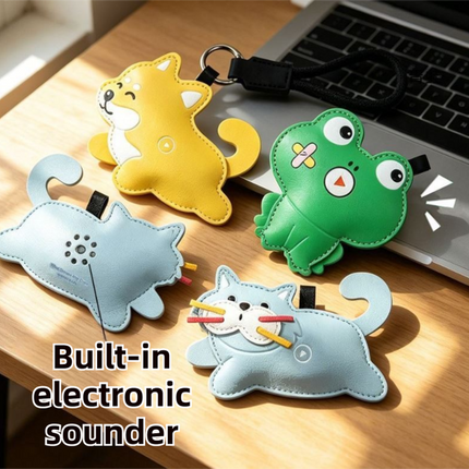 Blue Cat Squeeze Meow Sounding Keychain Pendant – Eco-Friendly Leather Cat and Dog Bag Charm for Stress Relief, Backpack Decor, and Gift Giving