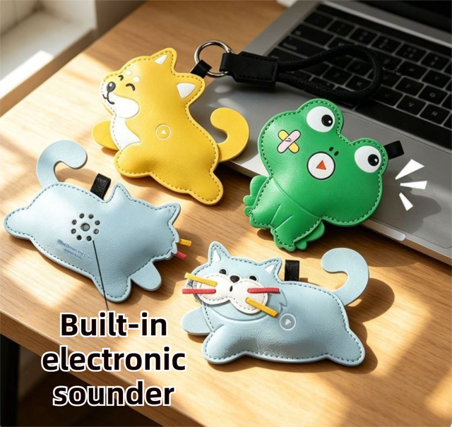 3-Pack Pet Squeeze Meow Sounding Keychain Pendants Set(Blue Cat & Green Frog & Shiba Inu) – Eco-Friendly Leather Cat and Dog Bag Charm for Stress Relief, Backpack Decor and Gift Giving
