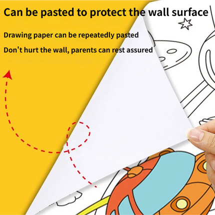 3M Extra Long Kids Reusable Coloring Paper Roll 2 Pack, Space Adventure + Dinosaur Park Theme Self-Adhesive Wall Coloring Poster and DIY Cuttable Drawing Craft Paper Scroll with Gift Box