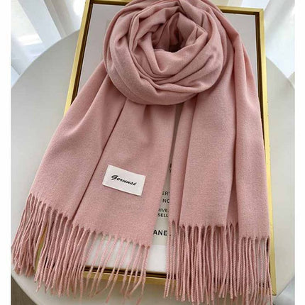 Pink Winter Cashmere-Like Scarf and Gloves Gift Set for Women - Solid Color Tassel Warm Neck Wrap with Touchscreen Knit Mittens, Premium Gift Box - Birthday & Holiday Present