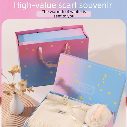 Pink and White Winter Scarf Gift Box Set for Women （Earmuffs, Gloves, and Scarf 3-Piece Set）- Soft Warm Scarf with Luxury Gift Packaging Birthday Present for Girlfriend Wife Daughter