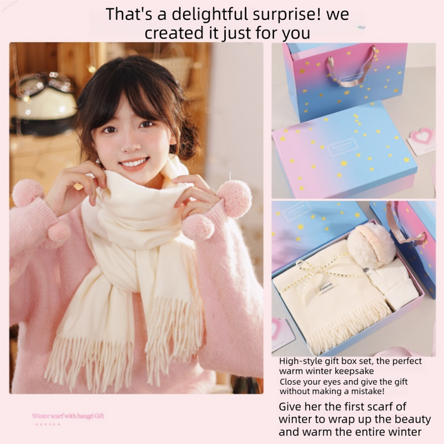 Pink and White Winter Scarf Gift Box Set for Women （4-Piece Set: Earmuffs, Hat, Gloves, and Scarf）- Soft Warm Scarf with Luxury Gift Packaging Birthday Present for Girlfriend Wife Daughter